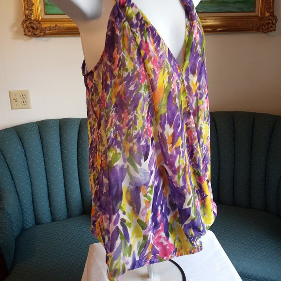 CAbi Petals Tank Top EUC Floral Size Medium Sheer-Item #281 - Picture 4 of 5